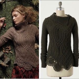 Moth Green Cabled Pathways Sweater Wool
